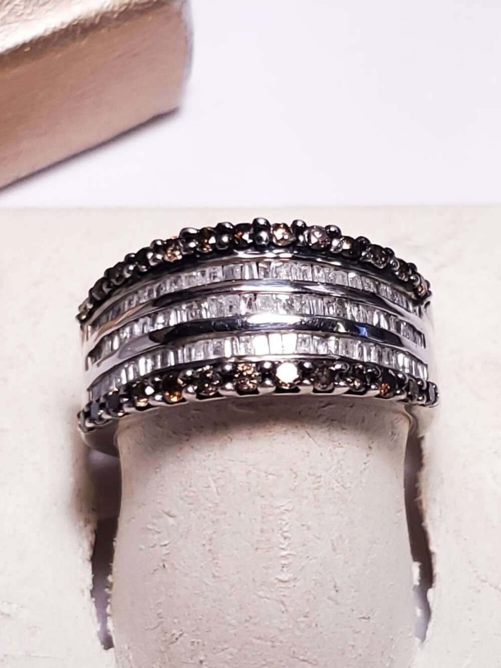 Estate .97ctw Champagne & White Baguette Diamond 5Row Sterling925 Band Ring25096